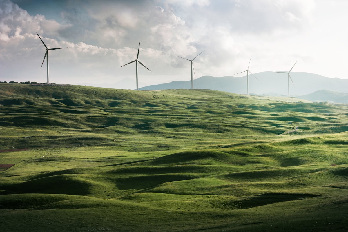 Wind turbines on a mountain ridge in northern Spain